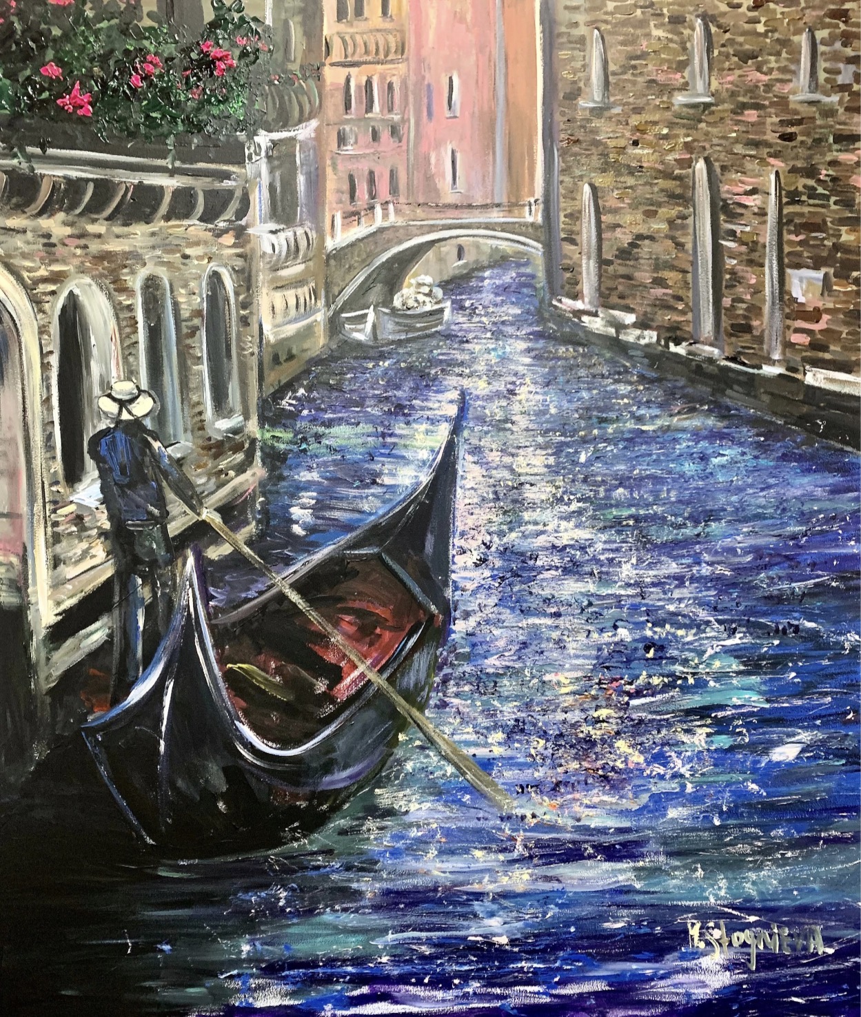 Venetian Silence painting by Marina Stognieva, original acrylic painting on canvas, 105 × 120 cm